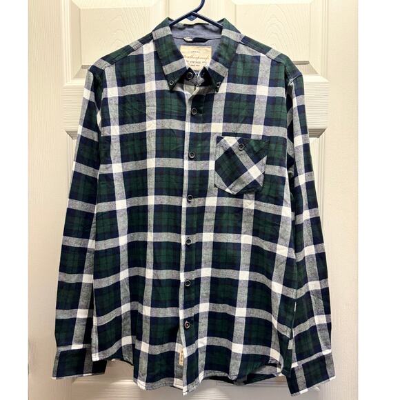 Weatherproof Men's Size Medium Green Plaid Flannel Long Sleeve Button Down Shirt - Picture 1 of 6